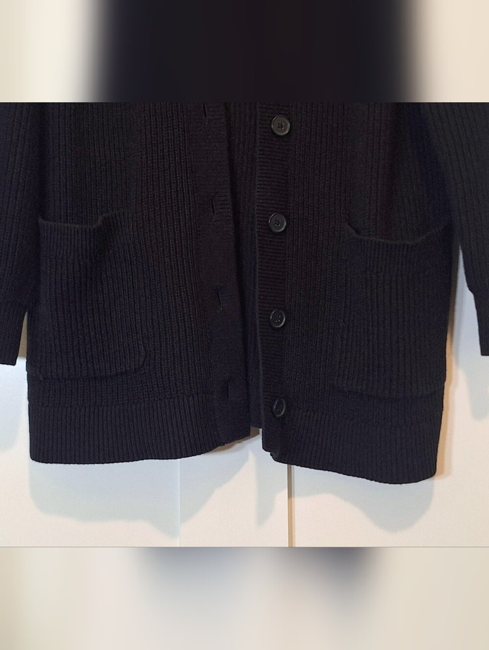 Loft Cardigan Grandpa Style Button Down Knit Sweater Stretch Pockets Black XL - Picture 4 of 13